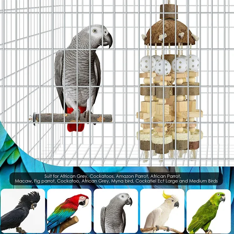 Wooden Coconut Shell Parrot Toy β Nibbling Bird Chew Toy for Small & Medium Birds
