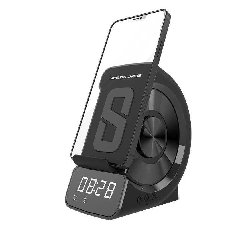 Mobile Phone Holder Wireless Charging Bluetooth Clock Speaker β 4-in-1 Smart Desktop Companion