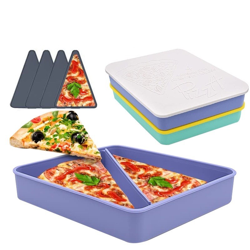 Silicone Pizza Slice Storage Box – Triangle Food Container with Lid & Trays for Fridge, Microwave & Lunch Use