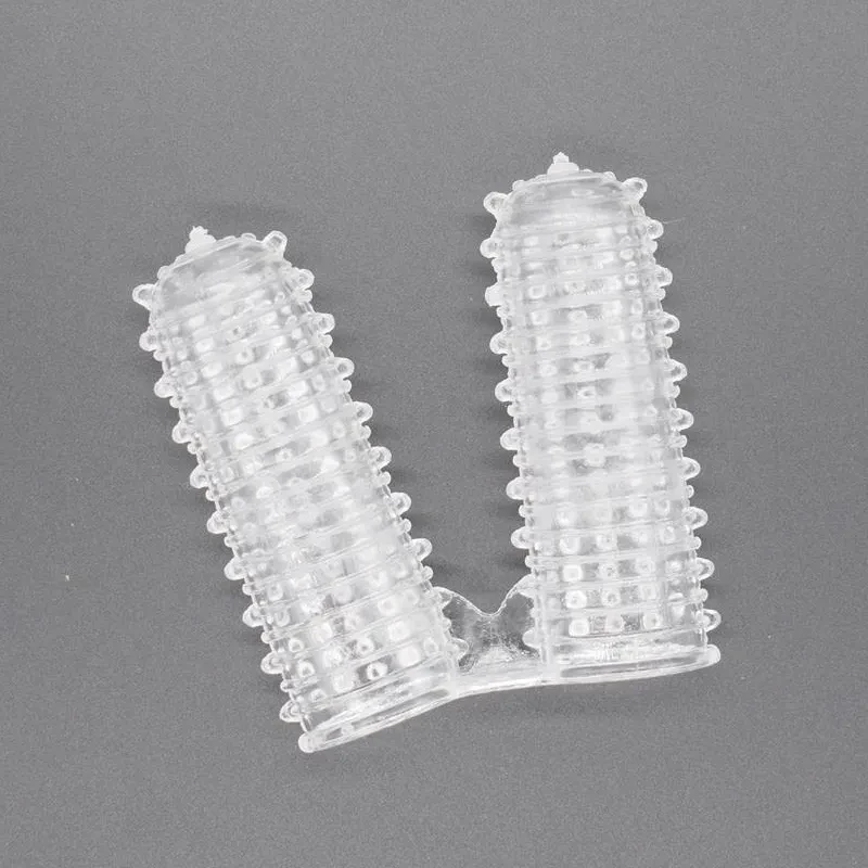 Double Finger Stall Silicone Sleeve – Barbed Crystal Texture Couple’s Intimate Toy