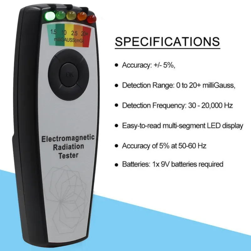 EMF Magnetic Field Radiation Detector – Portable Radiation Test Instrument with 5-LED Indicator
