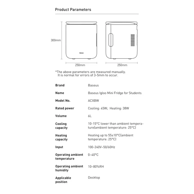 Baseus Igloo Mini Fridge 6L – Small Ice House for Students | Cooler & Warmer Dorm Refrigerator (240V)