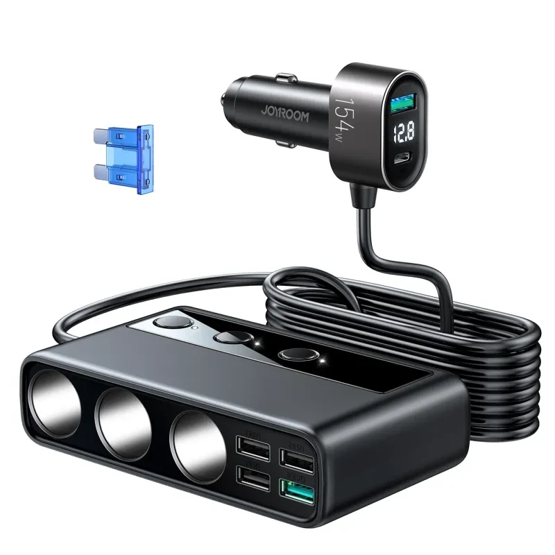 Multi-Port Car Charger with Cigarette Lighter Splitter – 154W QC3.0 + PD Fast Charging Adapter