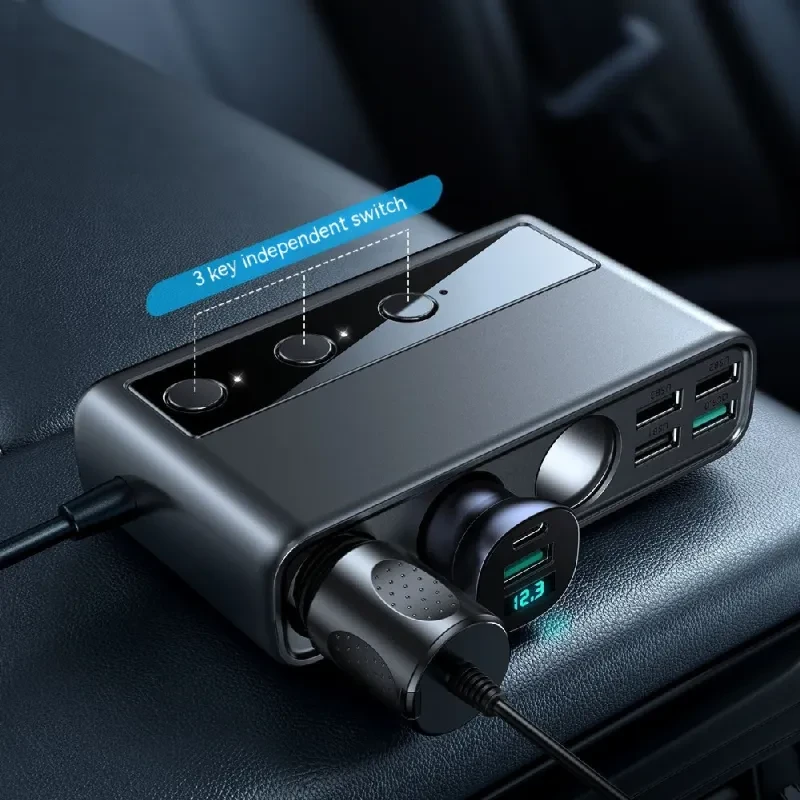 Multi-Port Car Charger with Cigarette Lighter Splitter – 154W QC3.0 + PD Fast Charging Adapter
