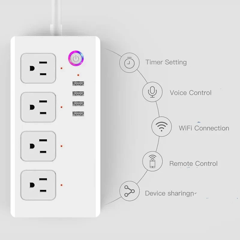 American Standard WiFi Smart Socket – Remote Control Power Strip with 4 USB & 4 Outlets