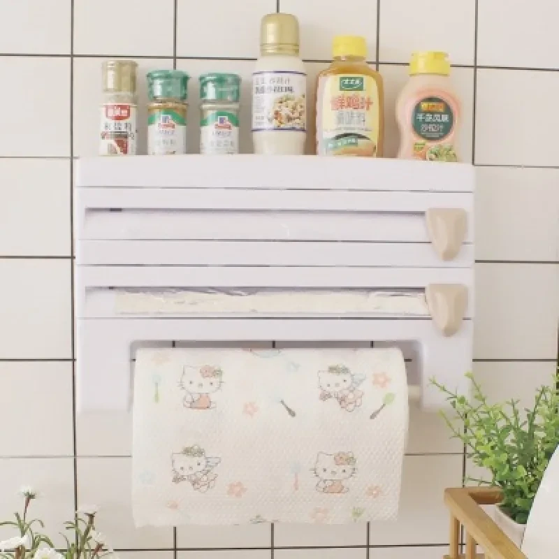 Wall-mounted Multifunctional Plastic Wrap and Tissue Storage Rack β ABS Kitchen Organizer