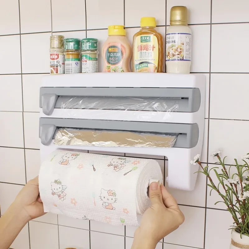 Wall-mounted Multifunctional Plastic Wrap and Tissue Storage Rack β ABS Kitchen Organizer