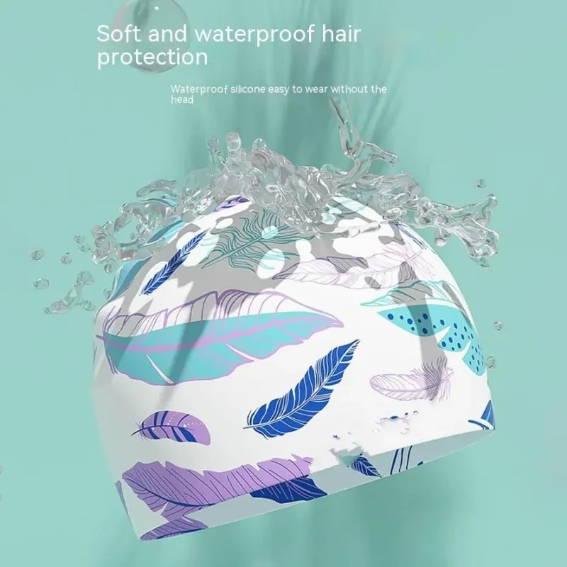 Silicone Comfortable Waterproof Swimming Cap β Feather Design for Adults