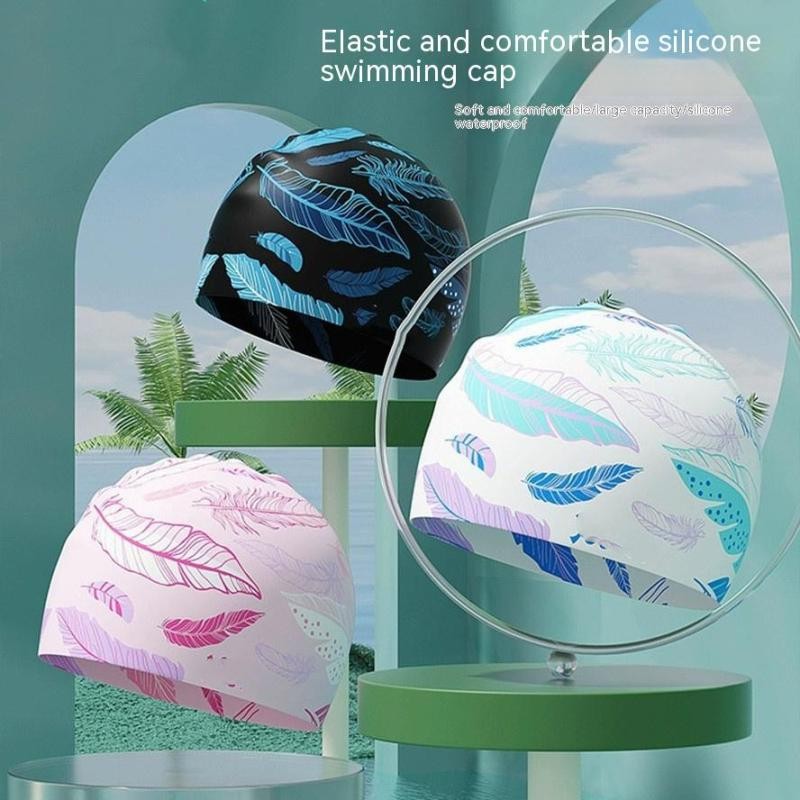 Silicone Comfortable Waterproof Swimming Cap β Feather Design for Adults