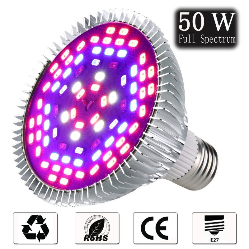 Full Spectrum LED Plant Growth Light – 50W Smart RGB Grow Bulb for Greenhouse & Indoor Plants