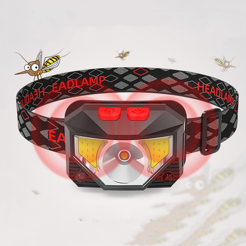 LED Induction Red Light Fishing Headlamp – USB Rechargeable COB Mini Headlight with Built-in Battery
