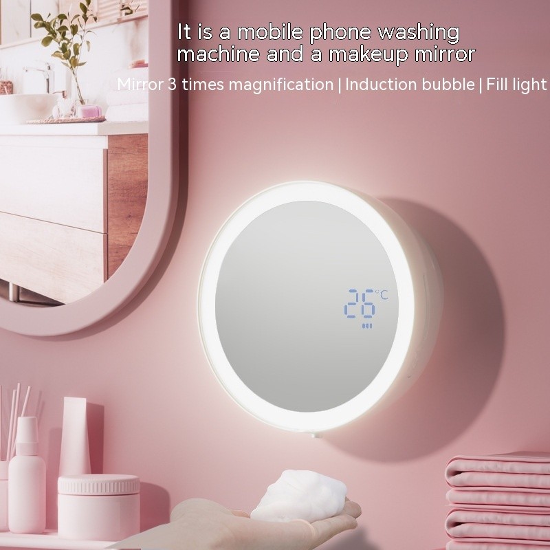 M1 Automatic Soap Dispenser with Beauty Mirror & Mobile Phone Holder – USB Powered Induction Soap Pump