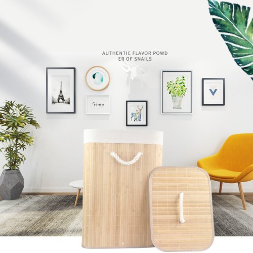 Folding Bamboo Laundry Basket with Lid – Clothes & Storage Organizer Hamper