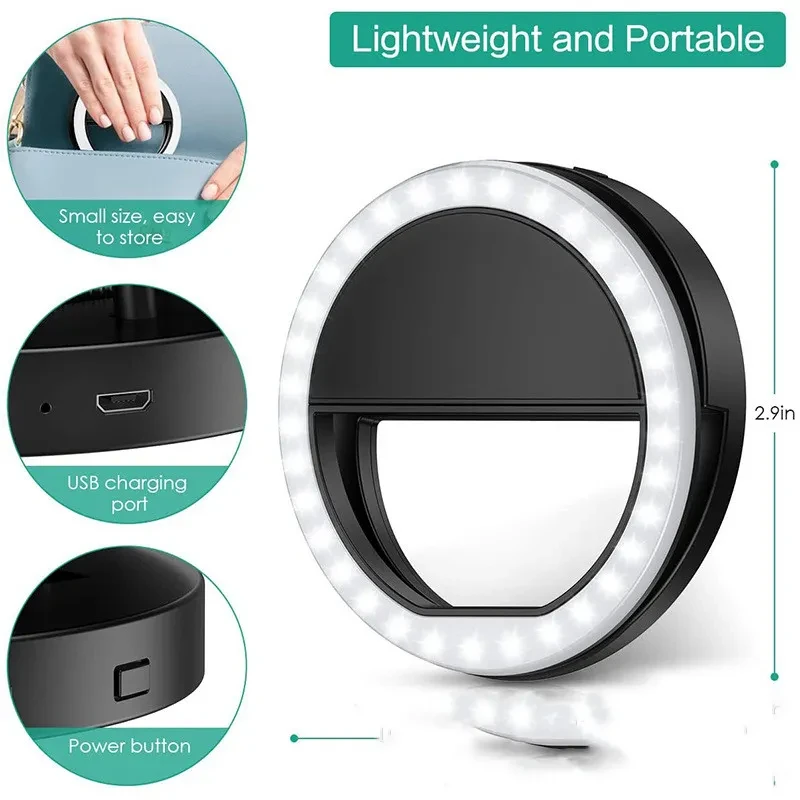 USB Rechargeable Selfie Ring Light – 36 LED Clip-On Fill Light for Mobile, Tablet & Laptop