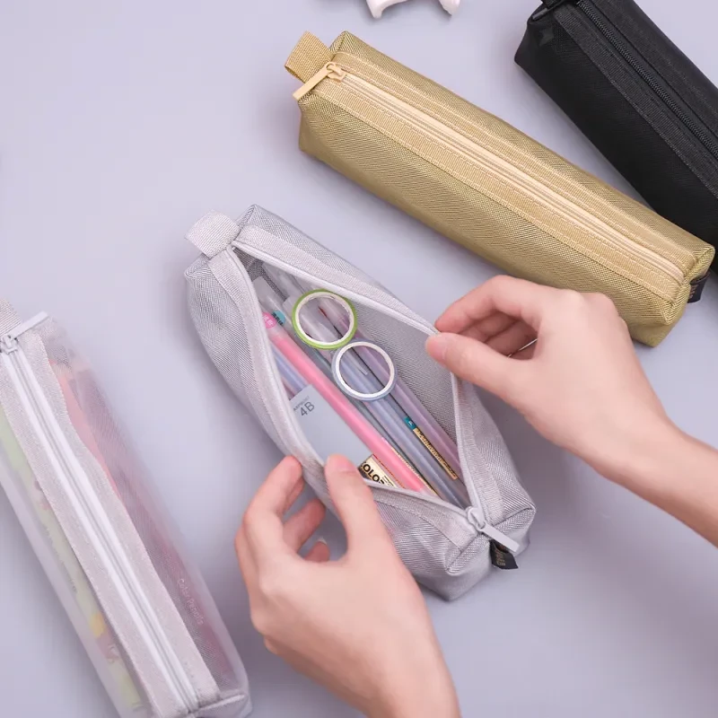Zipper Pencil Case for High School Students – Simple Nylon Stationery Bag for Boys & Girls