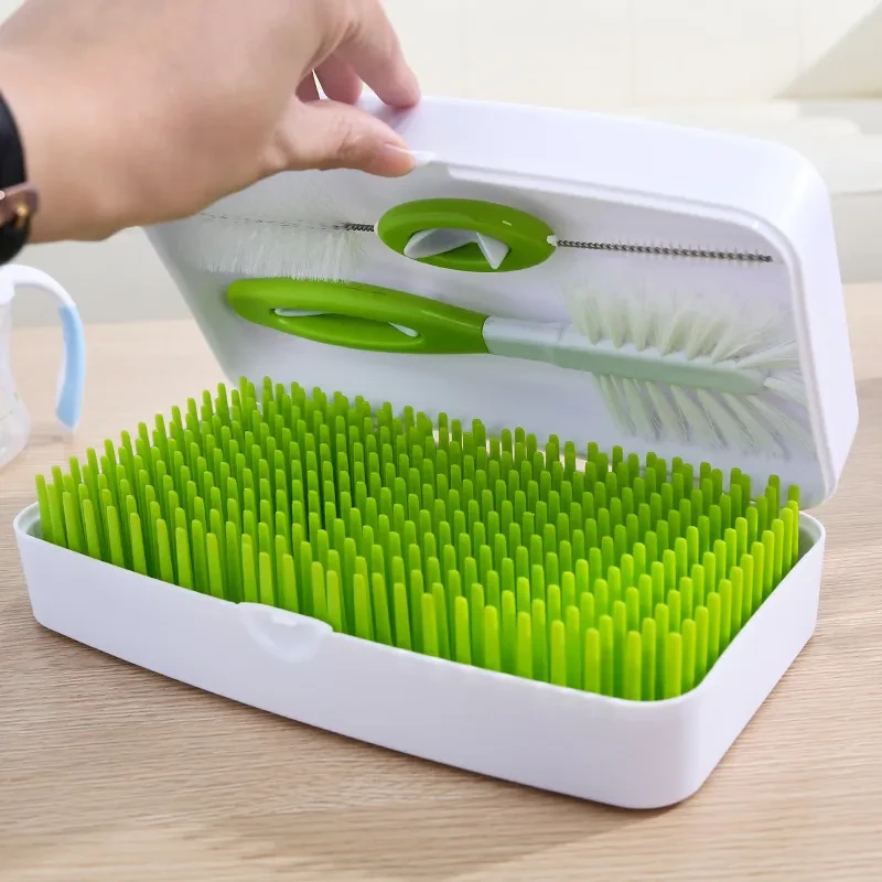 Portable Folding Bottle Drying Rack – Lawn-Style Feeding Bottle Holder with Silicone Brush