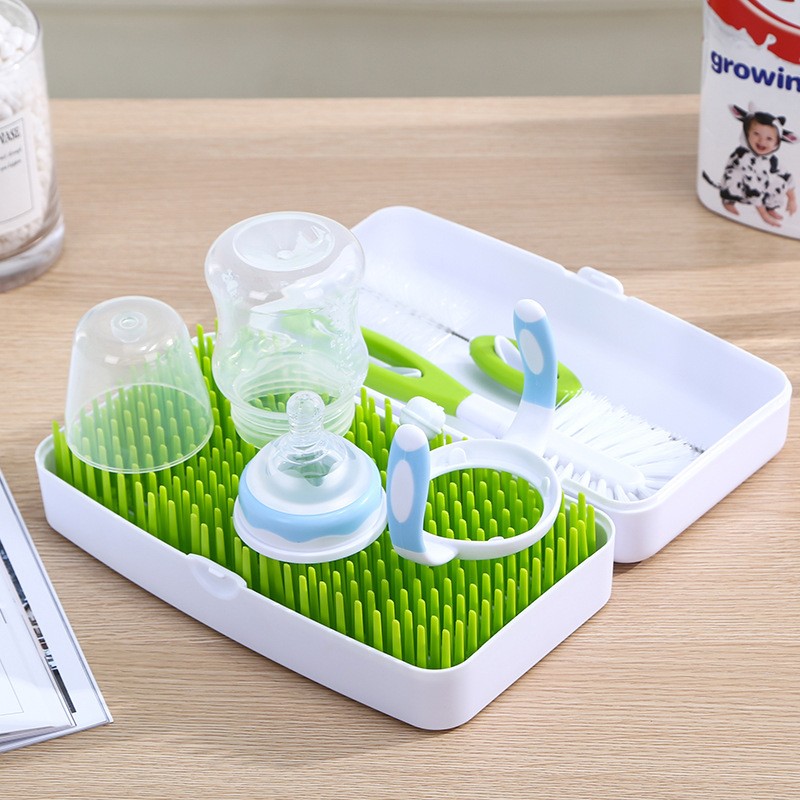 Portable Folding Bottle Drying Rack – Lawn-Style Feeding Bottle Holder with Silicone Brush