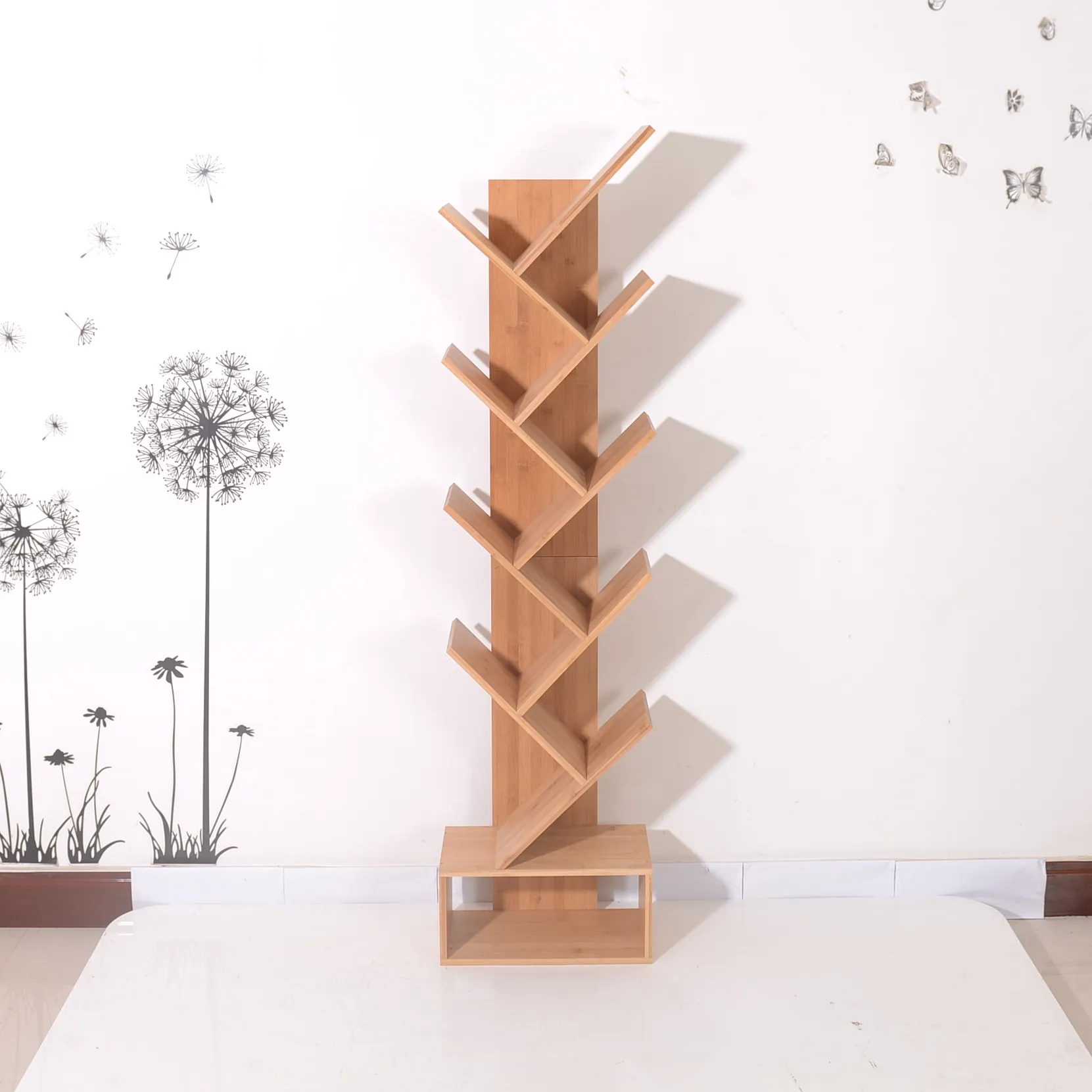 Five-Layer Bamboo Branch Bookshelf – Natural Color Space-Saving Bookrack for Home & Office