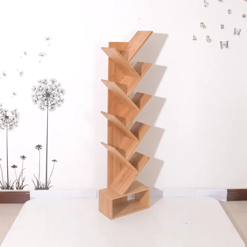 Five-Layer Bamboo Branch Bookshelf – Natural Color Space-Saving Bookrack for Home & Office