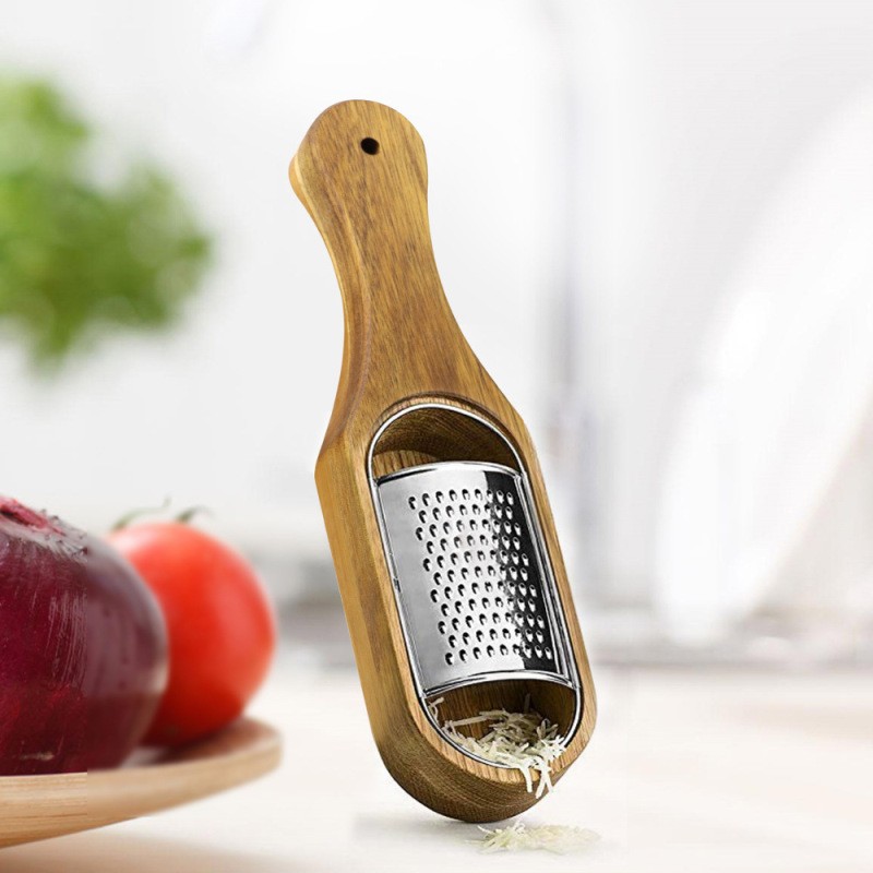 Stainless Steel Cheese Grater with Wooden Handle – Retro Acacia Kitchen Tool for Hard & Soft Cheese