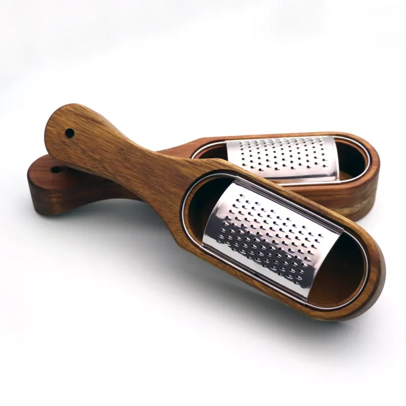 Stainless Steel Cheese Grater with Wooden Handle – Retro Acacia Kitchen Tool for Hard & Soft Cheese