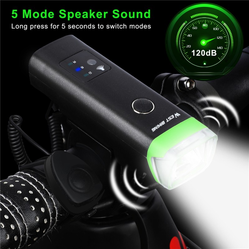 USB Rechargeable Smart Bike Headlight with Horn | LED Sensor Bicycle Light