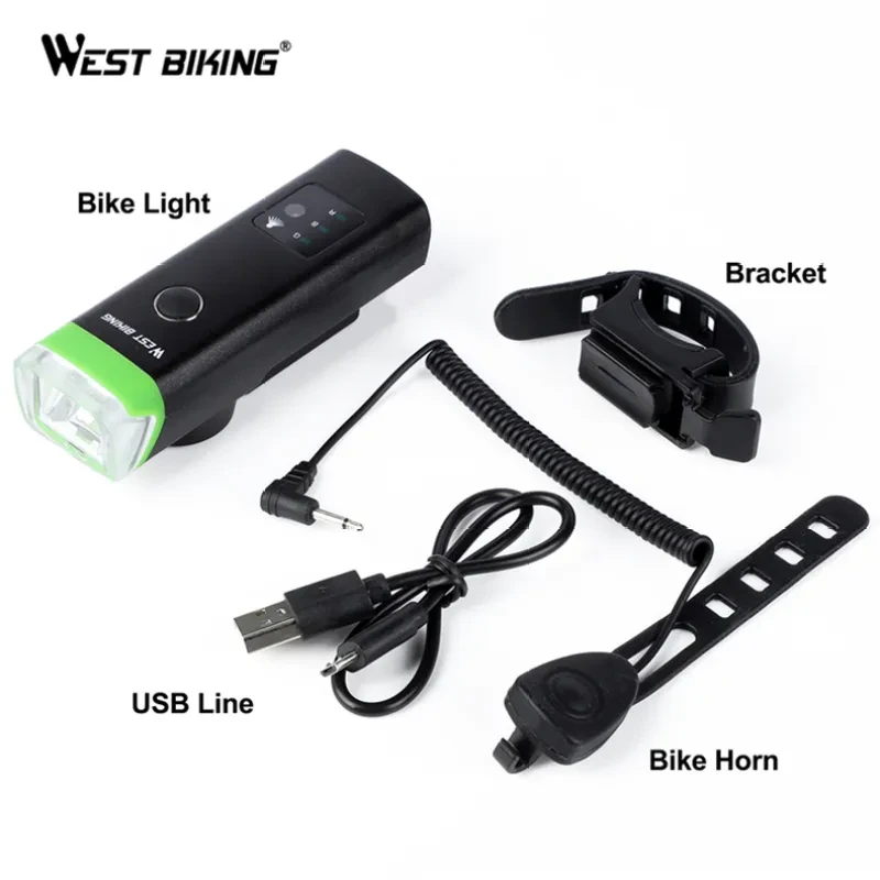 USB Rechargeable Smart Bike Headlight with Horn | LED Sensor Bicycle Light