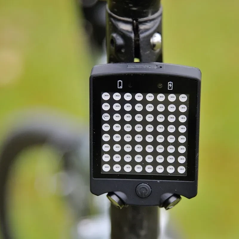 Wireless LED Bike Turn Signal with Remote | Rechargeable Rear Tail Light with Laser Guide Lines & Dot Matrix Display
