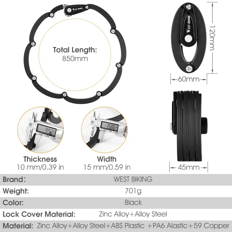 West Biking Bicycle Lock – Anti-Theft Folding Chain Lock | Heavy-Duty Steel Key Lock for Bikes & Motorcycles