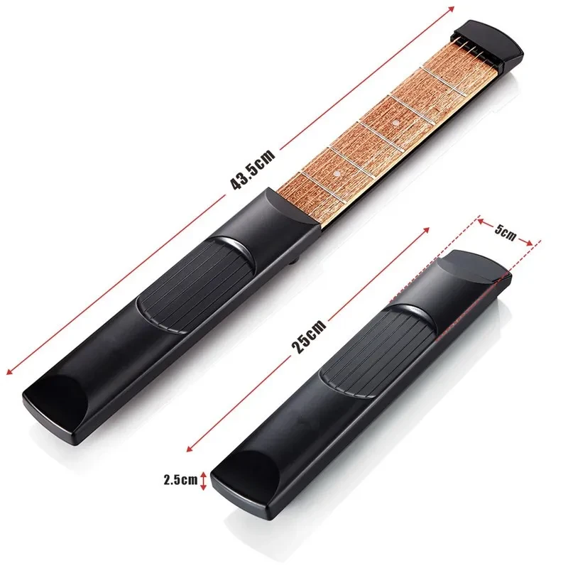 Portable Pocket Guitar Practice Tool – 6/4 Fret Mini Guitar Trainer with Real Strings & Strum Pad