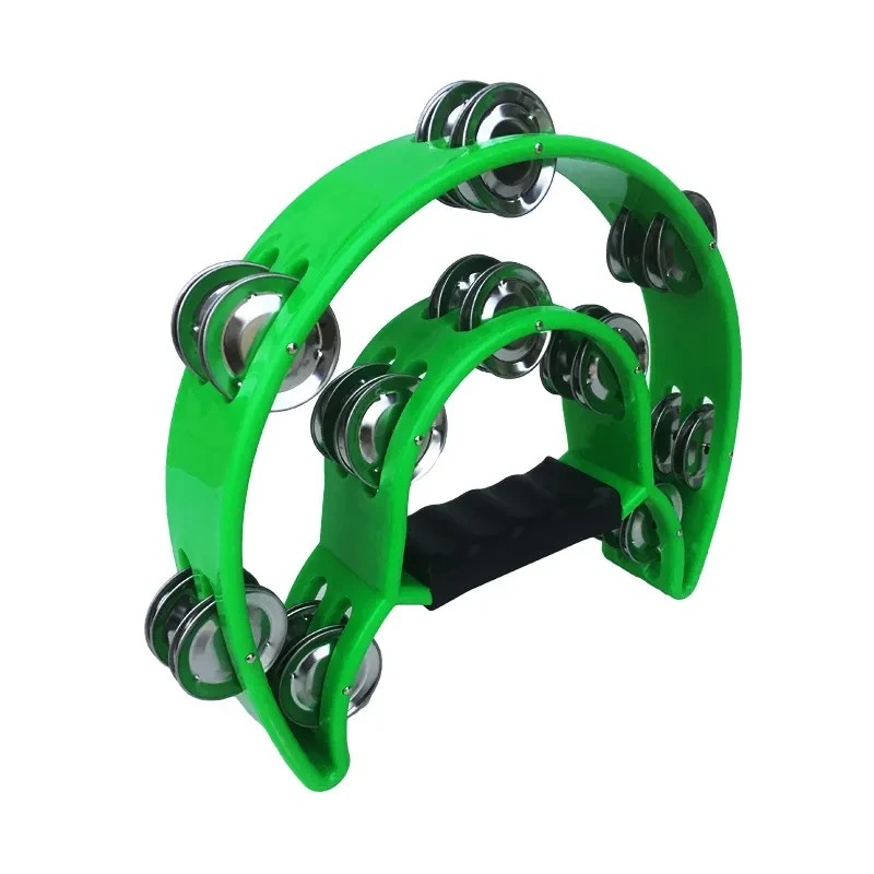 Plastic Half Moon Rattle – Double Row Tambourine with 4 Jingle Bells