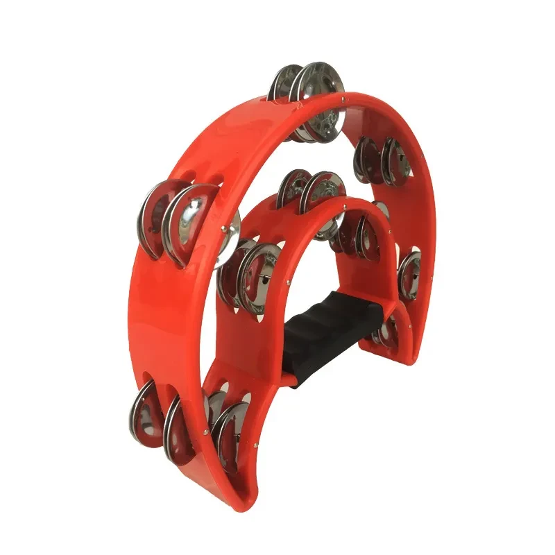 Plastic Half Moon Rattle – Double Row Tambourine with 4 Jingle Bells