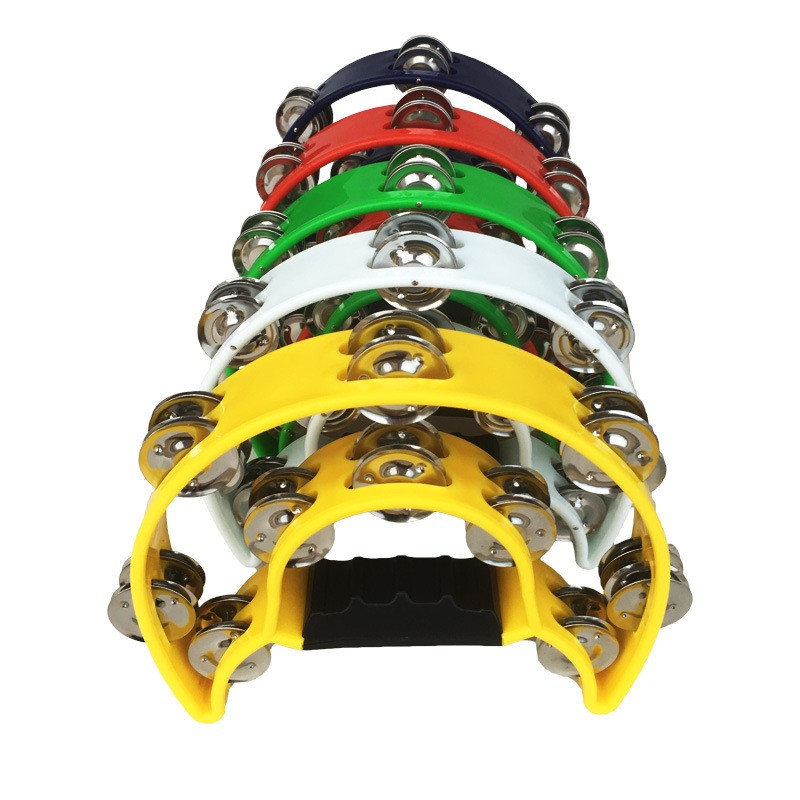 Plastic Half Moon Rattle – Double Row Tambourine with 4 Jingle Bells