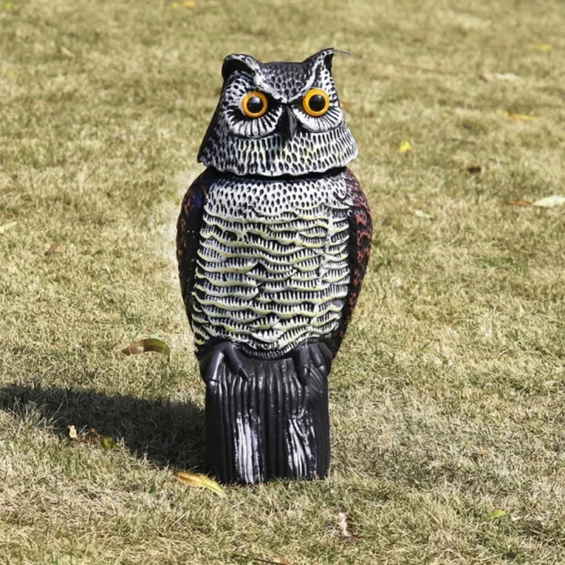 NYKKOLA Realistic Electric Owl Decoy – 360° Rotating Head Bird Deterrent Statue for Garden & Outdoor Use