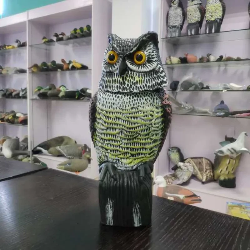 NYKKOLA Realistic Electric Owl Decoy – 360° Rotating Head Bird Deterrent Statue for Garden & Outdoor Use