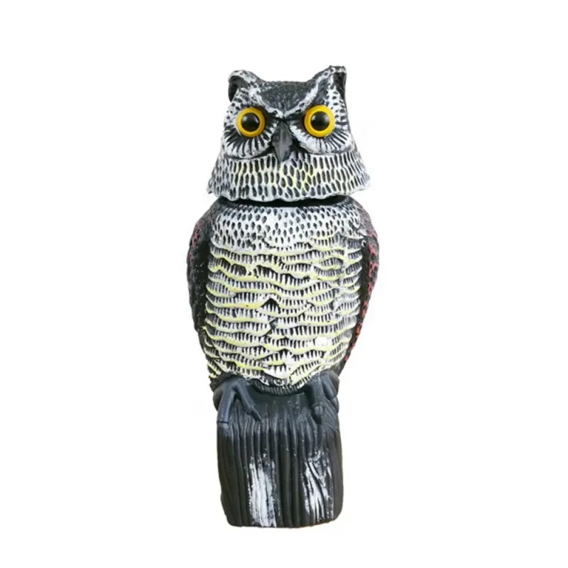 NYKKOLA Realistic Electric Owl Decoy – 360° Rotating Head Bird Deterrent Statue for Garden & Outdoor Use