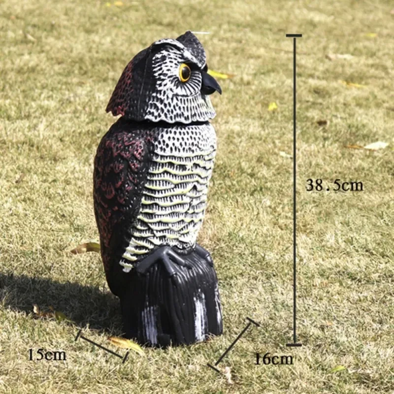 NYKKOLA Realistic Electric Owl Decoy – 360° Rotating Head Bird Deterrent Statue for Garden & Outdoor Use