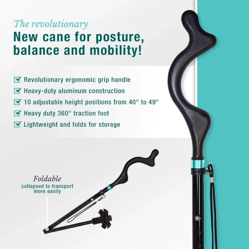 Revolutionary Collapsible Walking Cane with Ergonomic Upright Handle – Adjustable Posture Support Stick