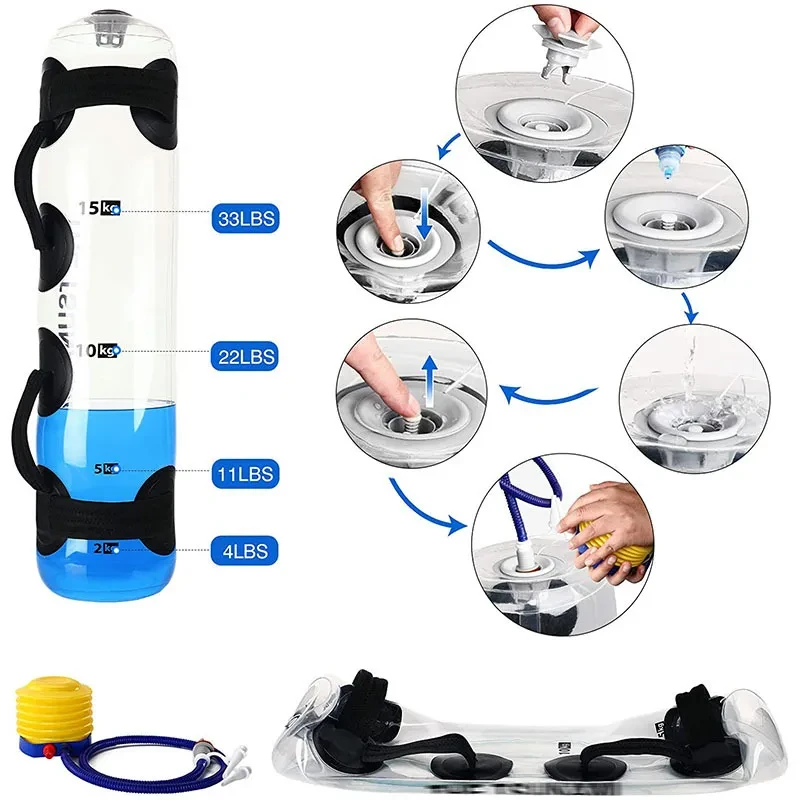 Portable Adjustable Water Weight Bag – Transparent Fitness Power Training Tool for Strength & Balance