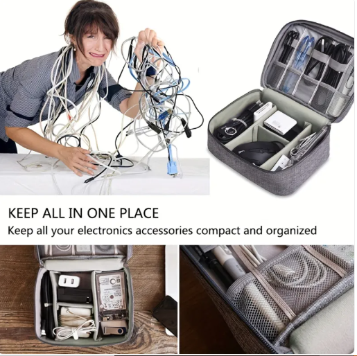 Electronics Cable Organizer Bag – Waterproof Travel Storage Case for USB Cables, Chargers & Accessories