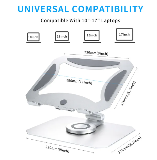Adjustable 360° Rotating Laptop Stand–Foldable Aluminum Laptop Riser (11-17.3")