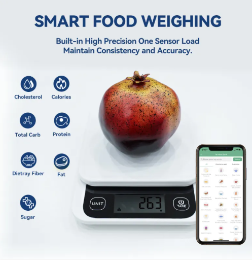 Smart Food Calorie Scale – Digital Kitchen Scale with LCD Display & Nutrition Calculator App (Bluetooth-Enabled)