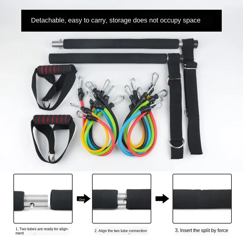 Fitness Pilates Stick Bar with Adjustable Resistance Bands – Home Gym Set for Squat & Glutes Training