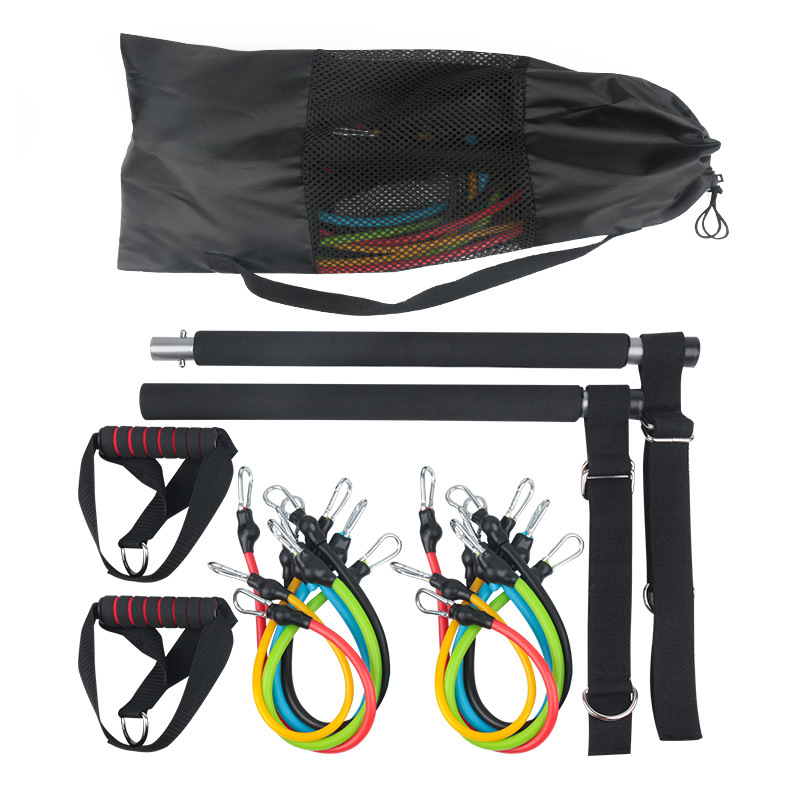 Fitness Pilates Stick Bar with Adjustable Resistance Bands – Home Gym Set for Squat & Glutes Training