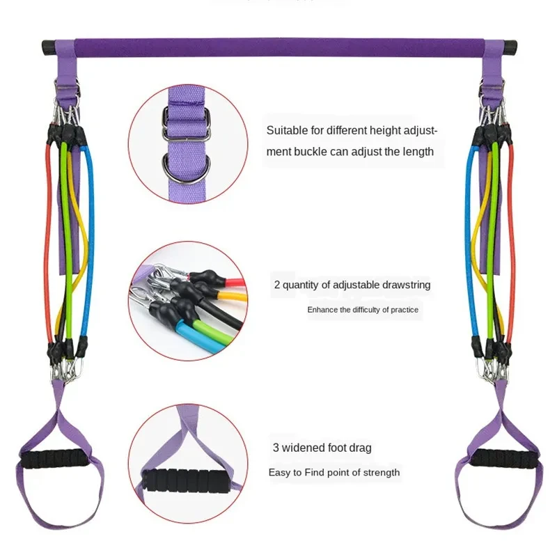 Fitness Pilates Stick Bar with Adjustable Resistance Bands – Home Gym Set for Squat & Glutes Training