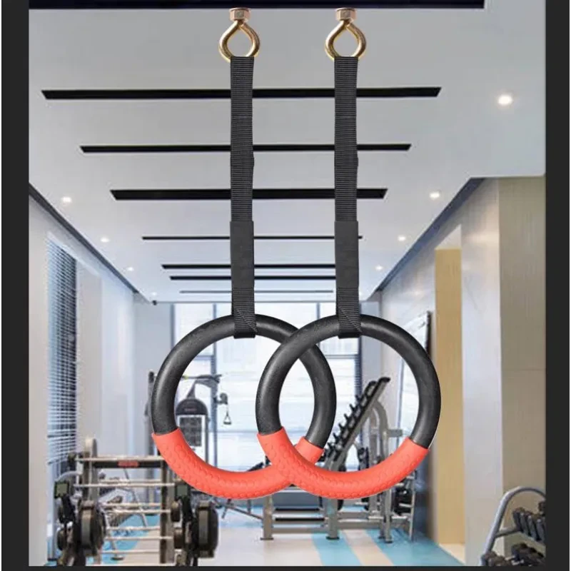 Gymnastic Ring Fitness Ring Horizontal Bar – Heavy Duty Wooden & Plastic Rings with Adjustable Straps for Strength & Calisthenics Training