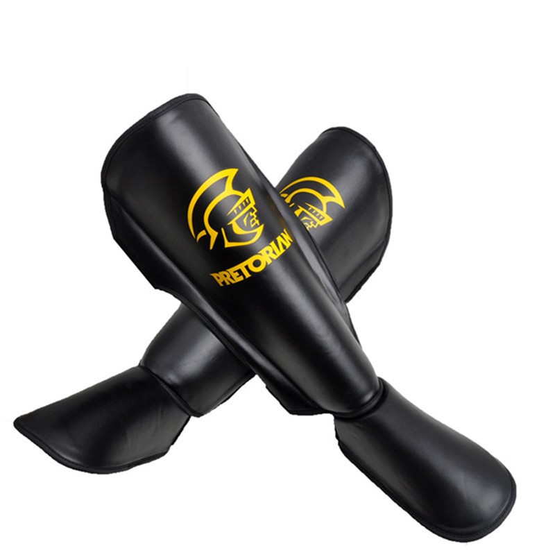 Muay Thai Shin Guards with Instep – PU Protective Gear for Boxing