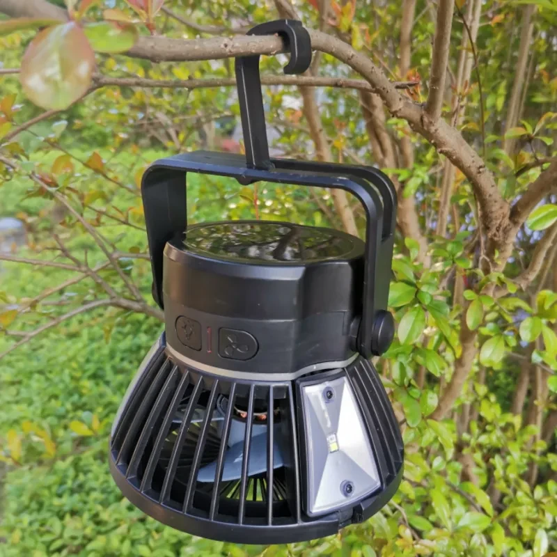 Solar Camping Fan with LED Light – USB Rechargeable, Foldable & Portable