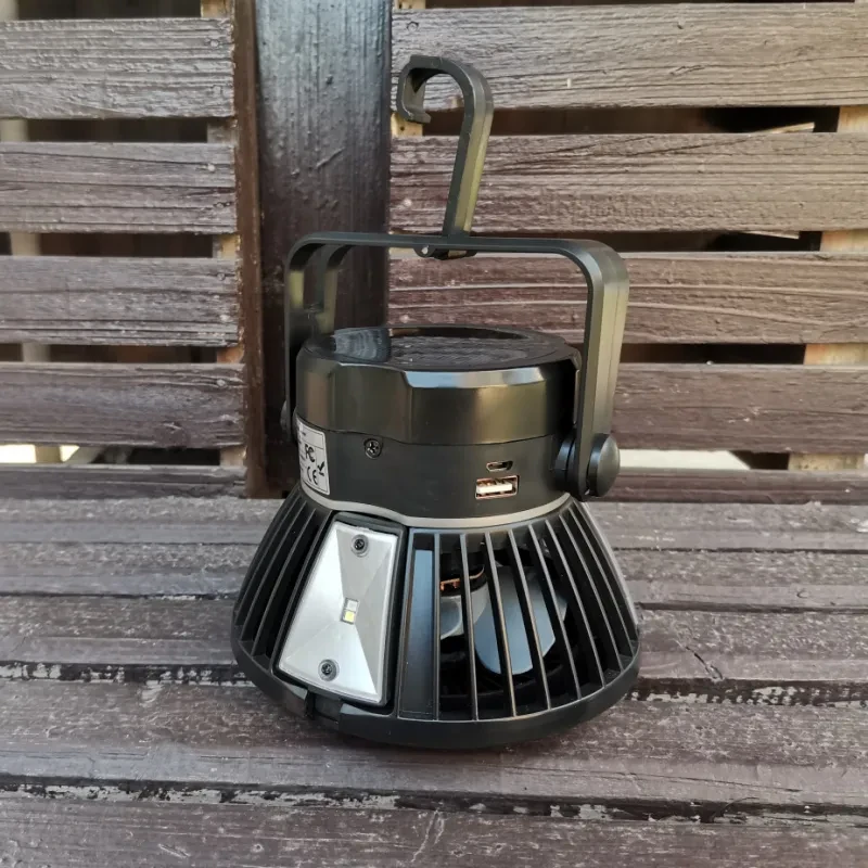 Solar Camping Fan with LED Light – USB Rechargeable, Foldable & Portable