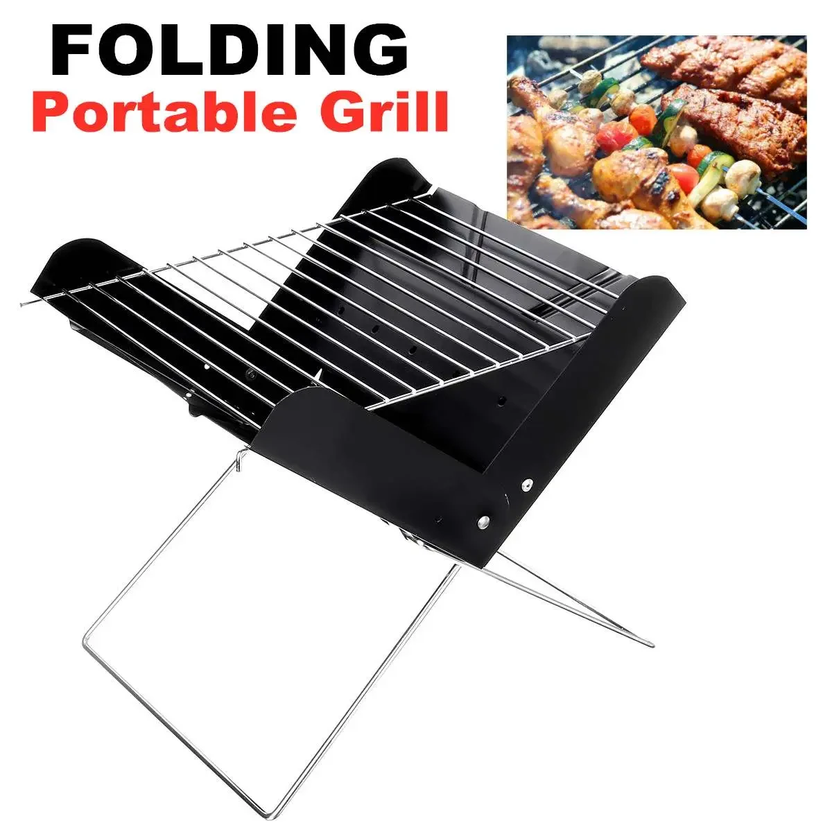 Portable Folding Stainless Steel BBQ Grill – Compact Charcoal Outdoor Tool